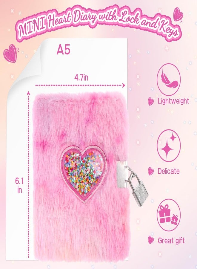 PrinBarBee MINI Heart Diary for Girls with Lock and Keys, 4.7x6.1in Cute Plush Diary Secret Diary, Writing Journal Lined Pages Notebook Sequined Design Birthday Gift Set for Kids ages 6-8 - Image 4
